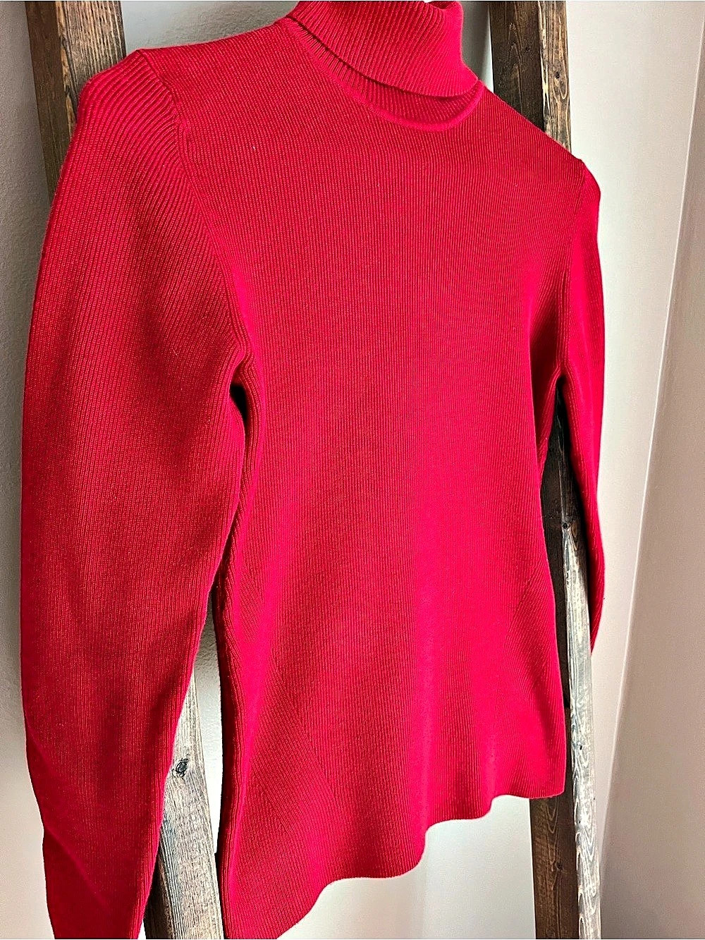 Orvis Red Ribbed Turtleneck Sweater - Picture 3 of 7